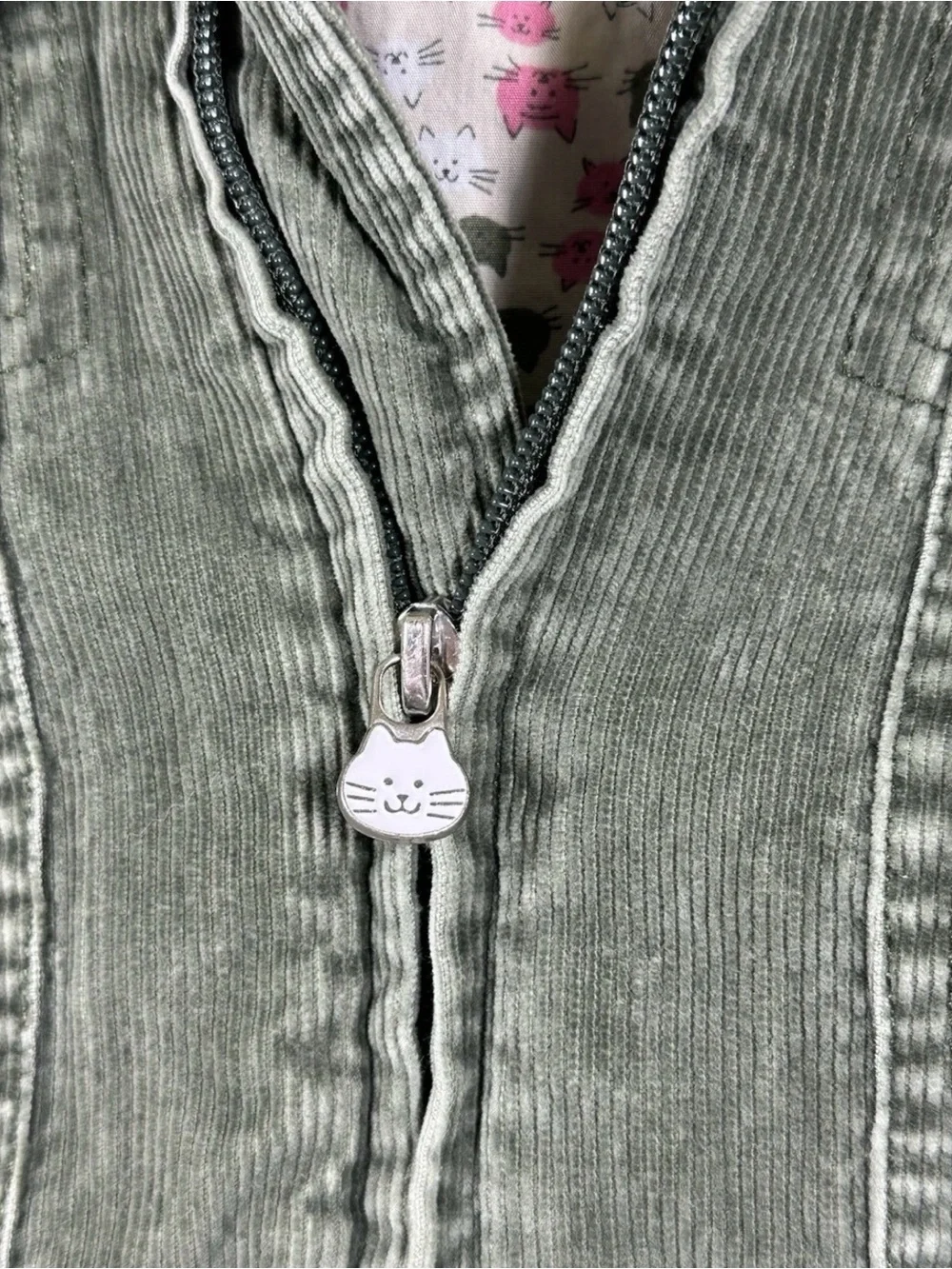 GAP Kids Olive Green Corduroy Hooded Jacket with Floral Lining